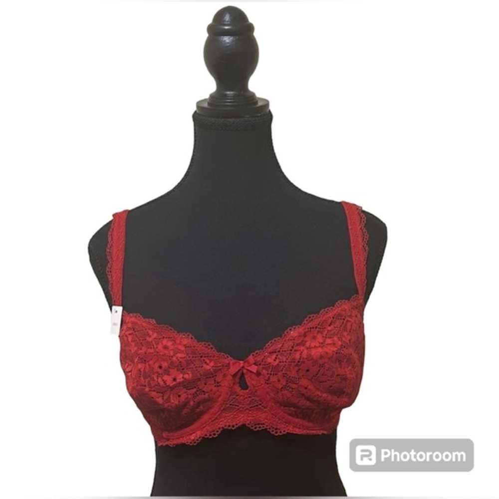Gillian & O’Malley Ripe Red Lace Secy Balconette Bra 32DD- NWT